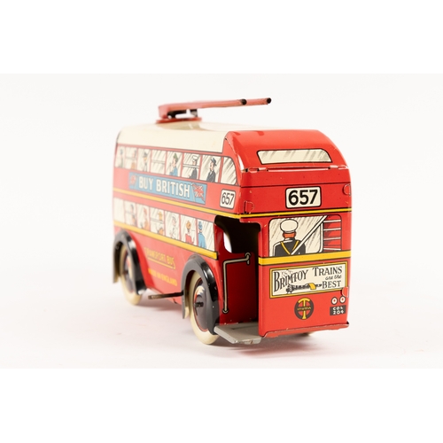 363 - A 1950's Brimtoy tinplate clockwork 'Transport Bus' Trolley Bus. A larger scale example (21cm) in re... 