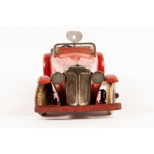 374 - A scarce 1930's No.1 Meccano Non Constructor Car. An example as a 2 seater sports car, In red with m... 