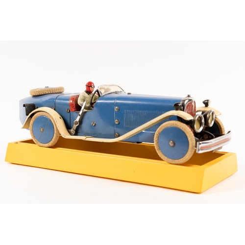 375 - A rare 1930's No.2 Meccano Constructor Car. A boat tail example in blue with cream mudguards and run... 