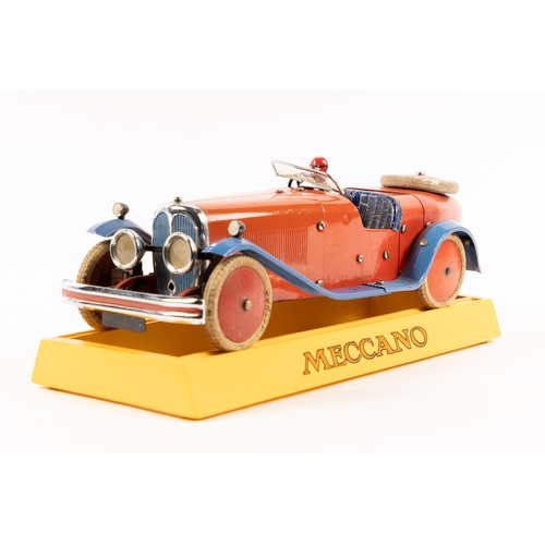 376 - A rare 1930's No.2 Meccano Constructor Car. A boat tail example in red with blue mudguards and runni... 