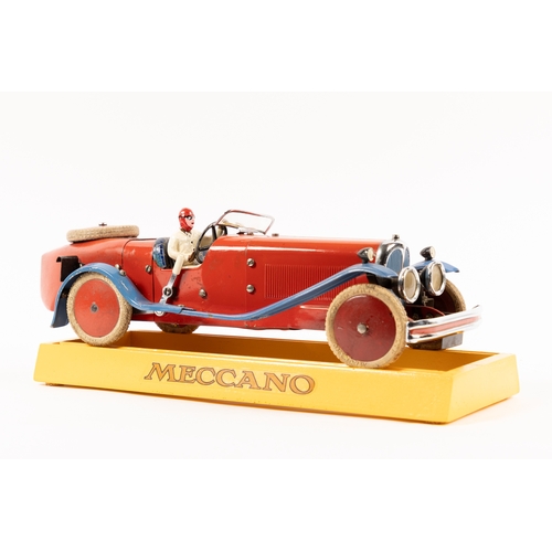 376 - A rare 1930's No.2 Meccano Constructor Car. A boat tail example in red with blue mudguards and runni... 