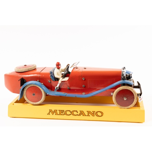 376 - A rare 1930's No.2 Meccano Constructor Car. A boat tail example in red with blue mudguards and runni... 