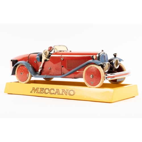 377 - A rare 1930's No.2 Meccano Constructor Car. A boat tail example in red with blue mudguards, blue sea... 