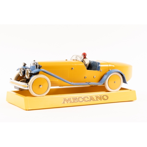 379 - A rare 1930's No.2 Meccano Constructor Car. A boat tail example in bright yellow with blue mudguards... 