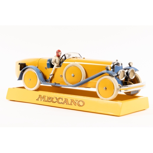 379 - A rare 1930's No.2 Meccano Constructor Car. A boat tail example in bright yellow with blue mudguards... 