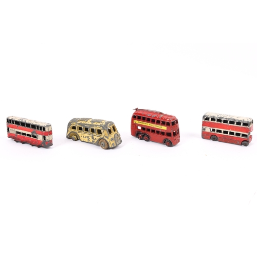 71 - 4 scarce  Pre war model buses by JOHILLCO, 6 wheeled trolley bus 