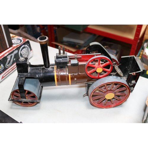 84 - A hand built non functional steam engine model, constructed from wood metal and some Meccano, crudel... 