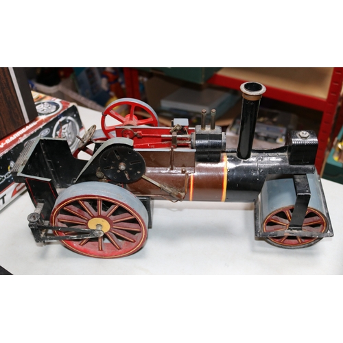 84 - A hand built non functional steam engine model, constructed from wood metal and some Meccano, crudel... 