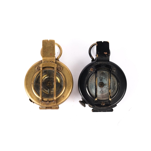 158 - A blackened brass military prismatic marching compass, the base marked 