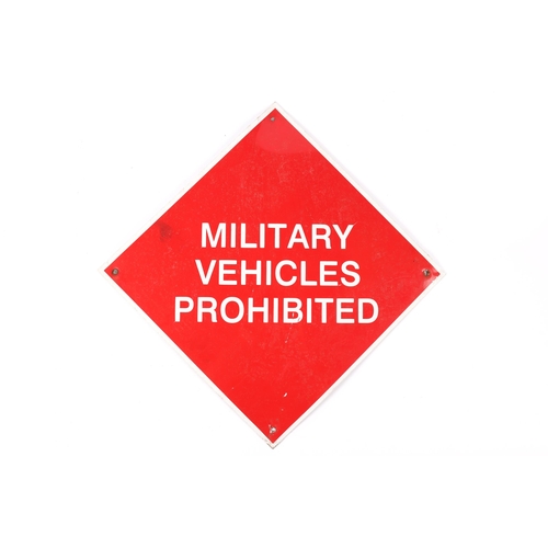 165 - A military steel sign, red enamelled with white lettering 