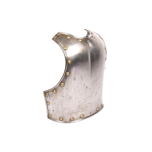 253 - A 19th Century Household Cavalry trooper's back plate, steel with rolled edges, brass studs. GC £120... 