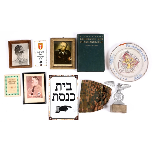 93 - Third Reich items comprising: Danziger SA enamelled sign; another enamelled sign with Yiddish wordin... 