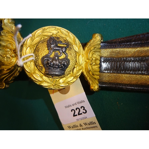 223 - A good Victorian waist belt and sword slings of the Army Medical Staff, with fine gilt and silvered ... 