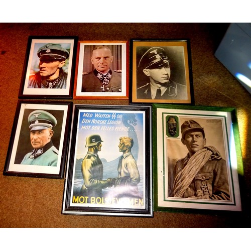 85 - A quantity of Third Reich framed photos and pictures, various, 12 various sizes, and a framed certif... 