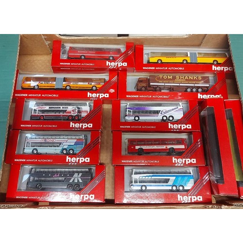 17 - 120 plus HO scale model busses, coaches and a couple of trucks by various makers, including Herpa, W... 