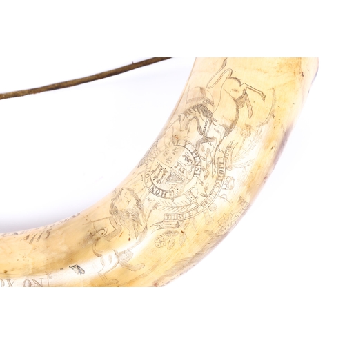 306 - A fine Colonial American scrimshaw engraved powder horn, 12