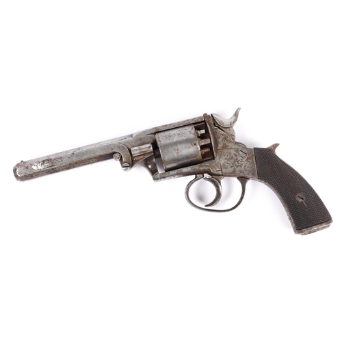 377 - A 5 shot 68 bore(?) Webley type closed wedge frame double action percussion revolver, 10½