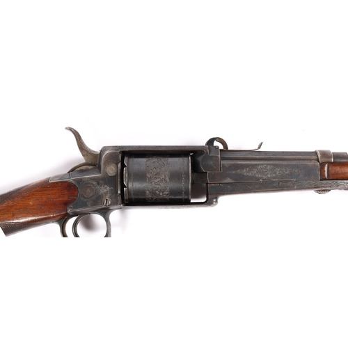 391 - A rare and unusual German or Austrian 8 shot 11mm revolving rifle, 47