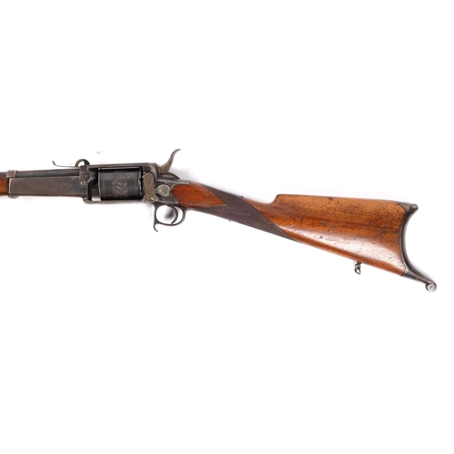 391 - A rare and unusual German or Austrian 8 shot 11mm revolving rifle, 47