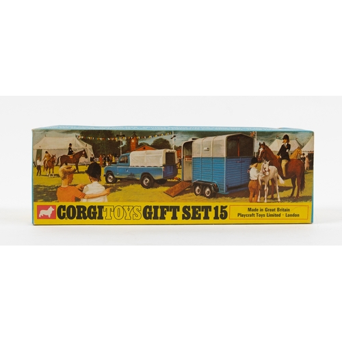 298 - Corgi Toys Gift Set 15. Land Rover And Rice's Beaufort Double Horse Box. In light blue and white liv... 