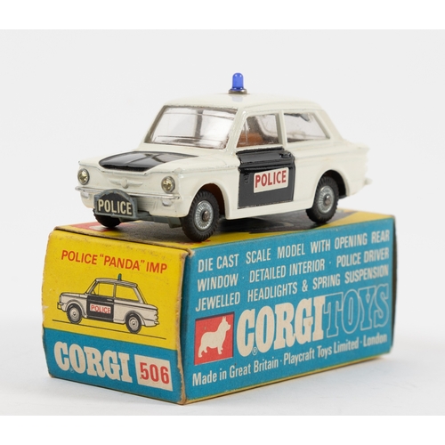 300 - Corgi Toys POLICE Panda Imp (506). An example in white with black bonnet and doors, POLICE to front,... 