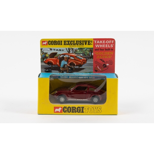 303 - Corgi Toys Mini Marcos GT850 (341). In metallic maroon with white interior, Mini Marcos decals to ea... 