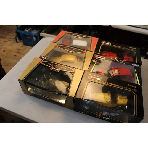 34 - 8 Bburago 1:18 scale Cars. 3x Gold Collection-  Dodge Viper RT10 in black. Volkswagen Kafter/Beetle ... 