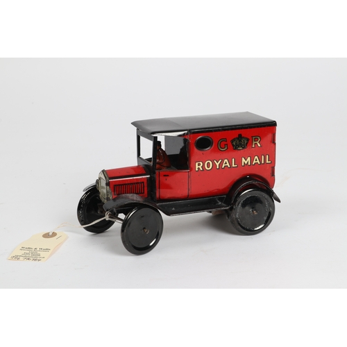 369 - A scarce Wells of London Tinplate van in red with GR ROYAL MAIL to each side. opening rear doors, dr... 