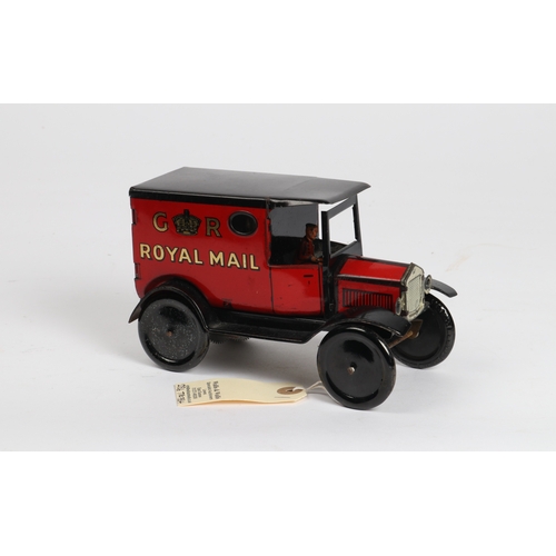 369 - A scarce Wells of London Tinplate van in red with GR ROYAL MAIL to each side. opening rear doors, dr... 