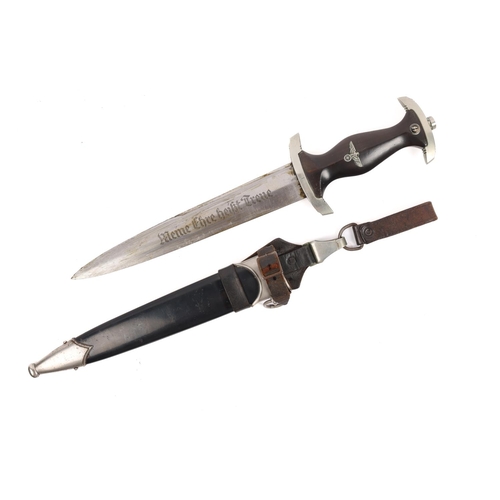 182 - A good Third Reich Model 1933 SS dagger, by Robert Klaas, Solingen, the hilt with nickel silver moun... 