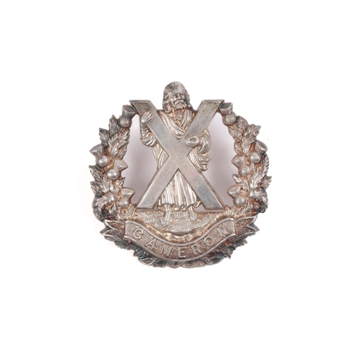 233 - An officer's silver glengarry badge of the Cameron Highlanders, HM B'ham 1941 with 