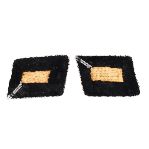 137 - A Third Reich pair of collar patches to a senior SS officer, alloy bullion embroidery on black velve... 