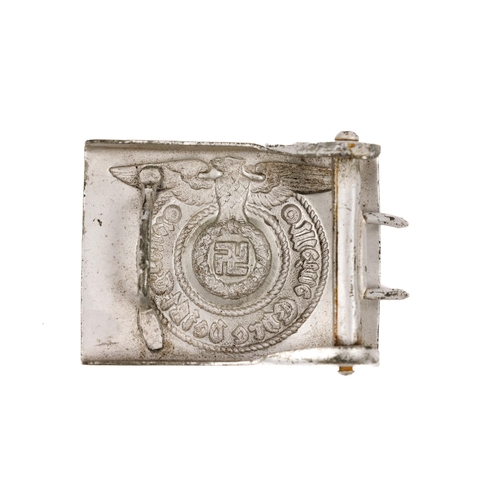 143 - A Third Reich Waffen SS mans steel belt buckle, silver paint finish, markings on reverse 