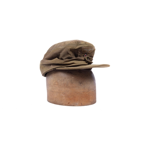 148 - A Third Reich Luftwaffe Tropical style mans field cap, corduroy body with embroidered badge, leather... 