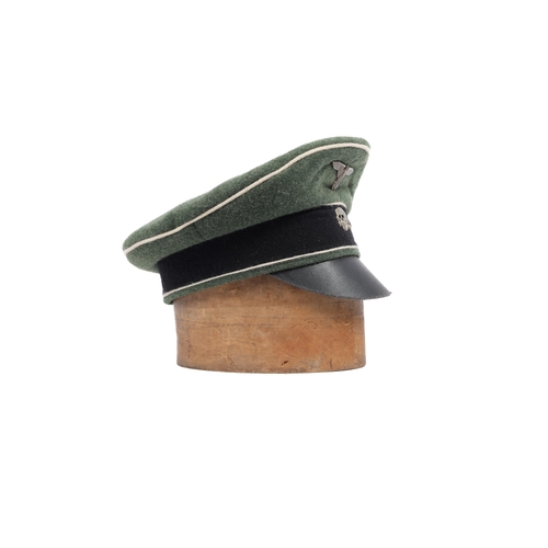 153 - An old replica of a Third Reich SS NCO's cap, metal badges. GC (chin strap missing). £20-30