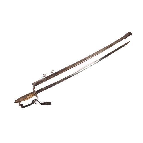 284 - A low quality copy of a Japanese civil style sword, with chrome plated blade, brass hilt with sharks... 