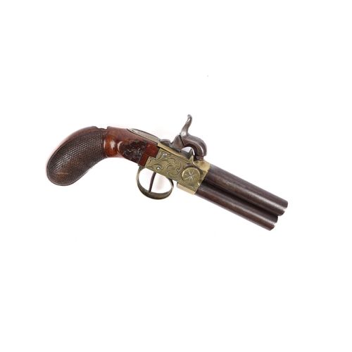 374 - A Belgian double barrelled 70 bore (11mm) over and under tap action percussion boxlock pistol, 7½