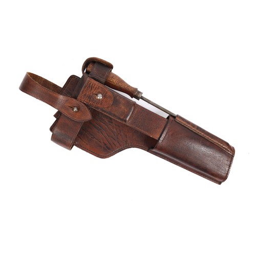 322 - A Mauser Model 1896 shoulder stock holster, brown leather with steel furniture, it incorporates a wo... 