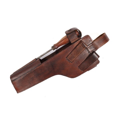 322 - A Mauser Model 1896 shoulder stock holster, brown leather with steel furniture, it incorporates a wo... 