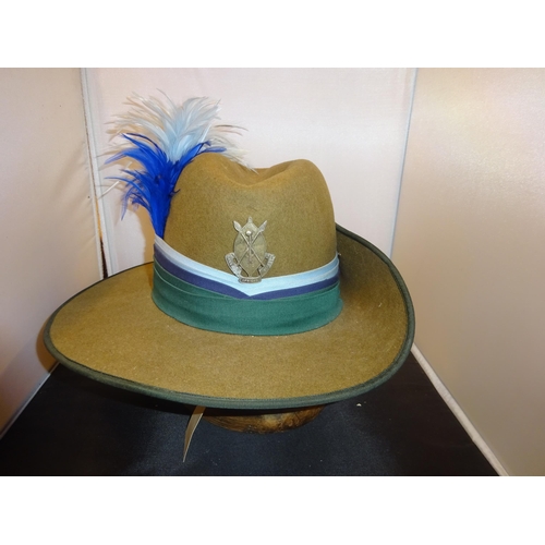 260 - An officer's scarce full dress shouch hat of the Rhodesian African Rifles, khaki felt with green sil... 