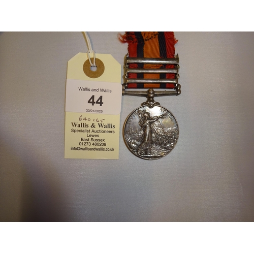 44 - Q.S.A., 3 clasps: Relief of Kimberley, Paardeberg, Driefontein (66701 Cpl W Pike R.H.A), VF, rivets ... 