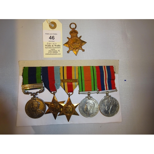 46 - 1914-15 star, (69 Sgt F R Davies K. Edw H) NEF; Five: IGS 1908, 1 clasp N W Frontier 1930-31, (78751... 