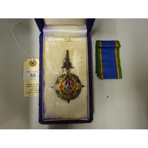 55 - Thailand: Order of the Crown of Thailand, neck badge (length 9cm including suspender), VF (little en... 