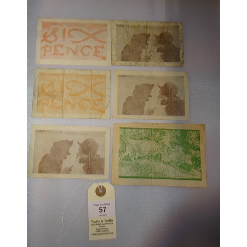 57 - States of Jersey - WWII Occupation currency notes (6): 10/- No 3124, creased and worn; 1/- (3) No 63... 