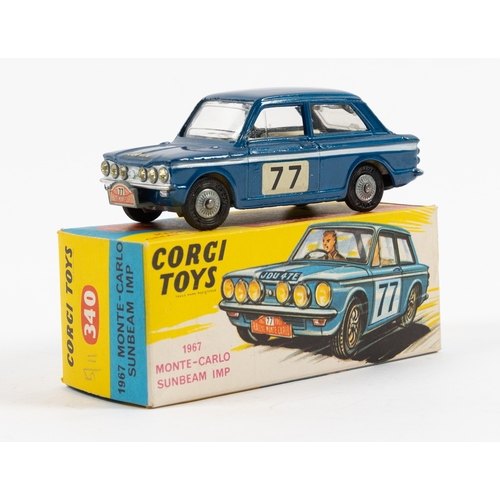 284 - Corgi Toys 1967 Monte-Carlo Sunbeam Imp (340). In dark metallic blue with 77 racing numbers, JDU47E ... 