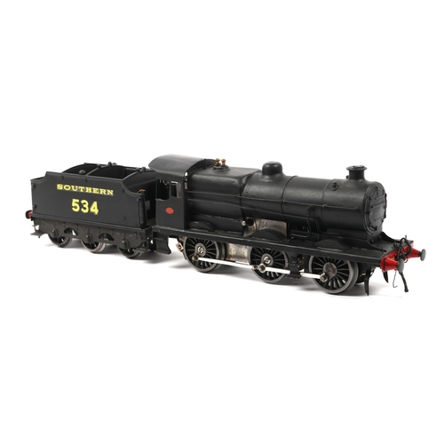 135 - A scratch built O Gauge clockwork 0-4-2 Tender Locomotive. In mat black SOUTHERN livery, RN534. Has ... 