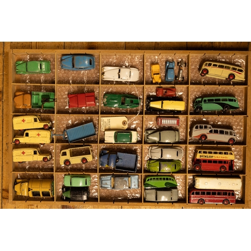 305 - 33 Dinky Toys. Riley in green, 3x Daimler Ambulance, Fiat 600 in light green with smooth grey plasti... 