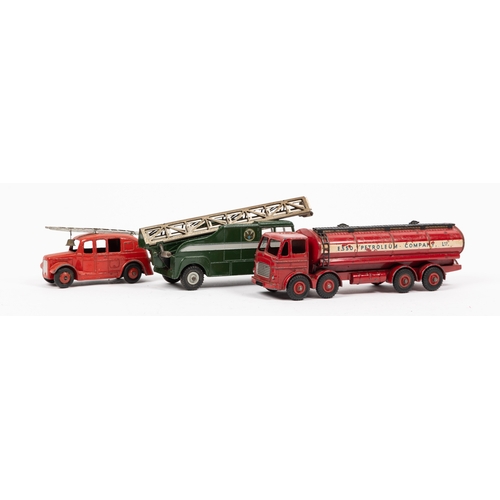 307 - 10 Dinky Toys. Leyland Octopus tanker, ESSO. Guy open back truck, red and fawn. Streamlined Fire Eng... 