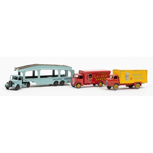 307 - 10 Dinky Toys. Leyland Octopus tanker, ESSO. Guy open back truck, red and fawn. Streamlined Fire Eng... 