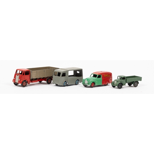 307 - 10 Dinky Toys. Leyland Octopus tanker, ESSO. Guy open back truck, red and fawn. Streamlined Fire Eng... 